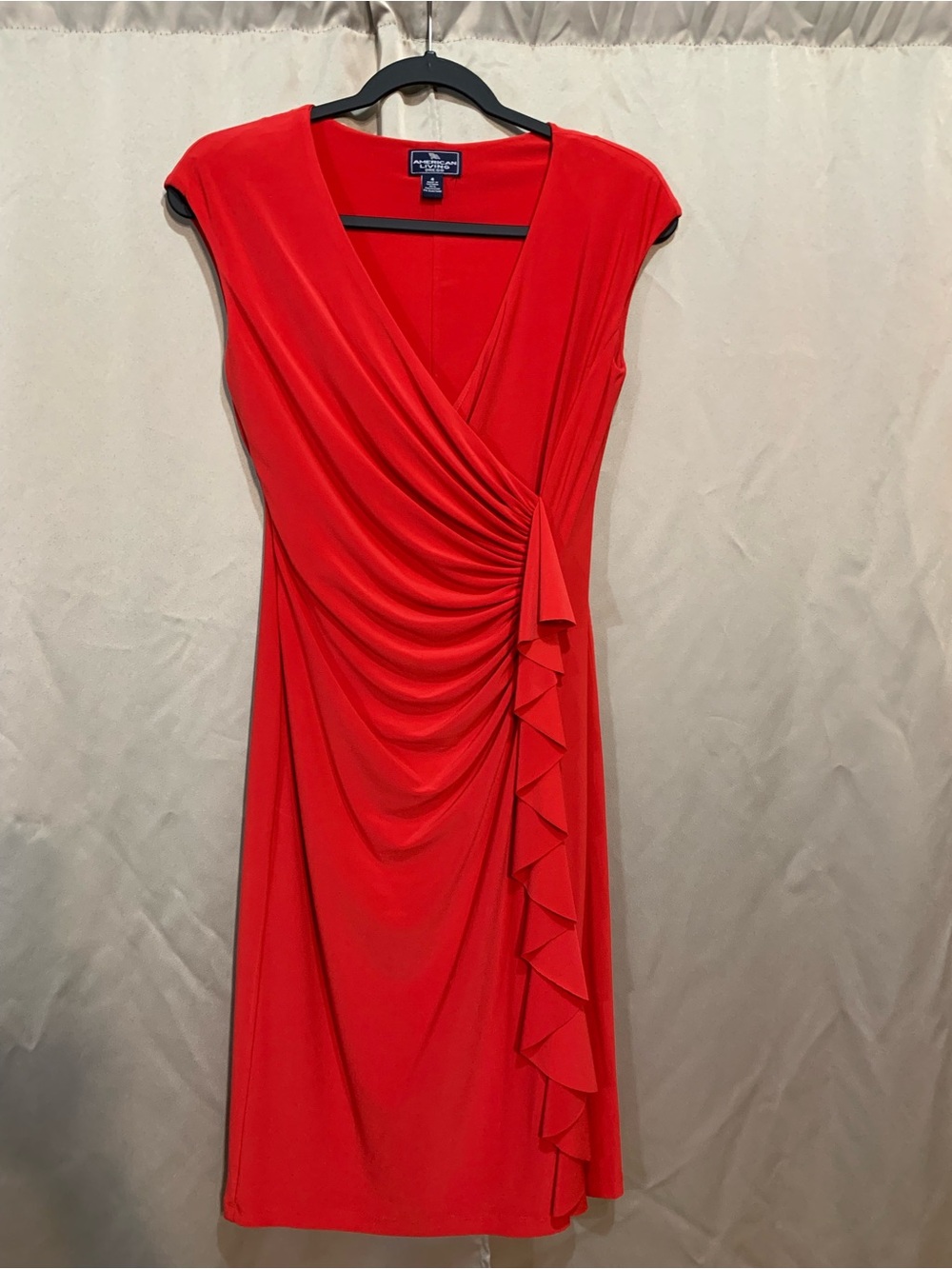 American Living Red Draped Midi Dress with Ruffle Trim #65/2